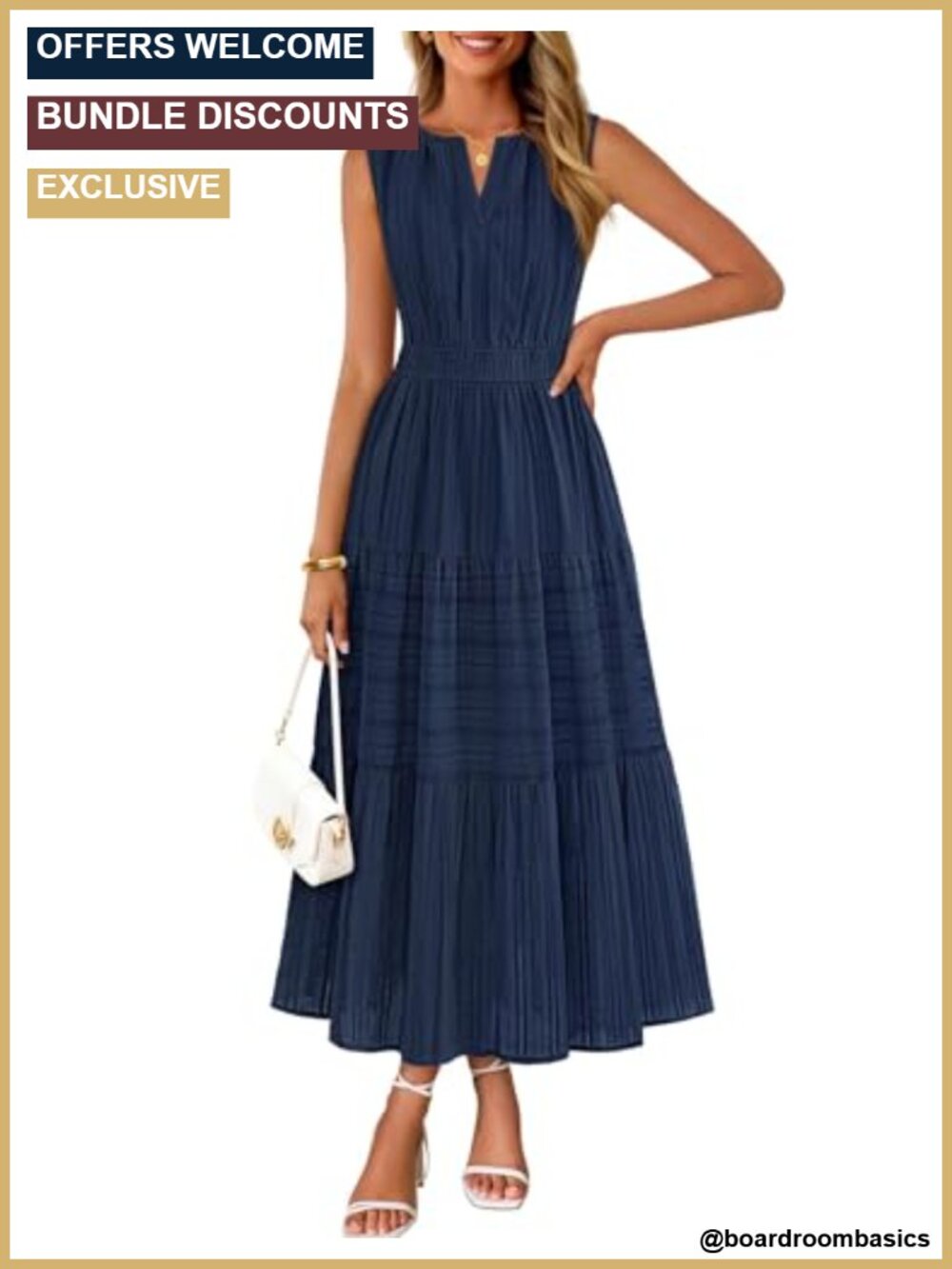 Sleeveless V Neck Midi Cotton Jacquard Tiered Dress